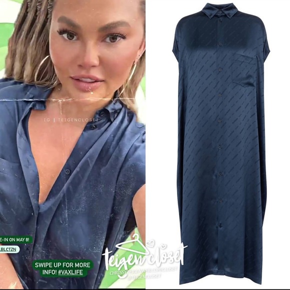 NEW Balenciaga Jacquard Logo Silk Midi Dress, Size 38/6 - Picture 2 of 9